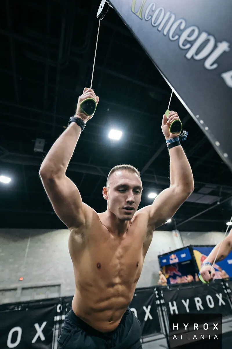 An athlete pulls the ski erg at HYROX Atlanta